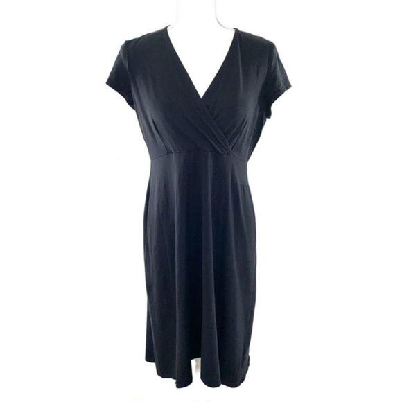 EILEEN FISHER Black Midi Dress Size S Surplice Neckline‎ Cap Sleeve - Picture 1 of 5